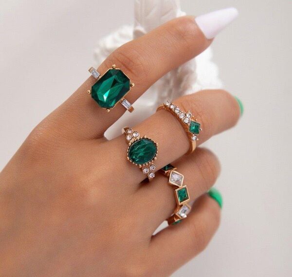 4Pc Gold-Plated Alloy Fashion Midi Ring Set for Women