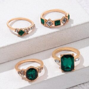 4Pc Gold-Plated Alloy Fashion Midi Ring Set for Women