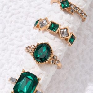 4Pc Gold-Plated Alloy Fashion Midi Ring Set for Women