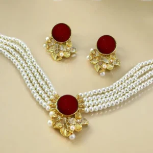 Flower Pearl Mala Set – Golden Plated Elegance for Women