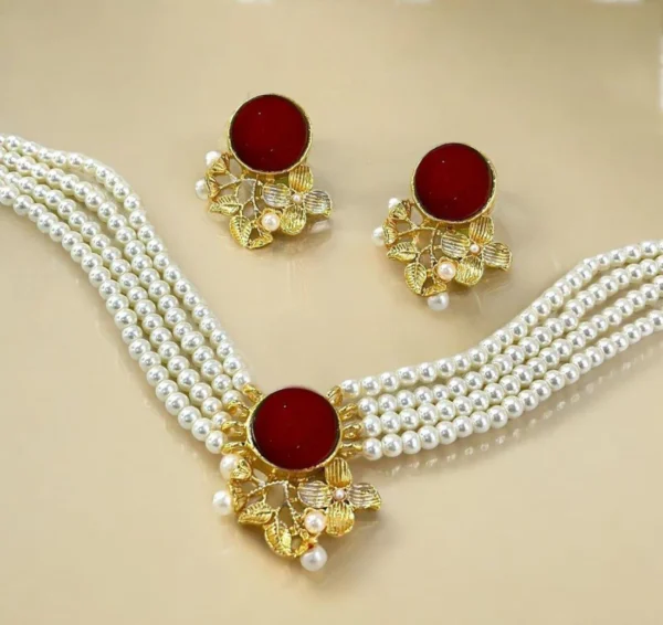 Flower Pearl Mala Set – Golden Plated Elegance for Women